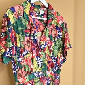 Vintage Floral Button Down Dress with Pockets
